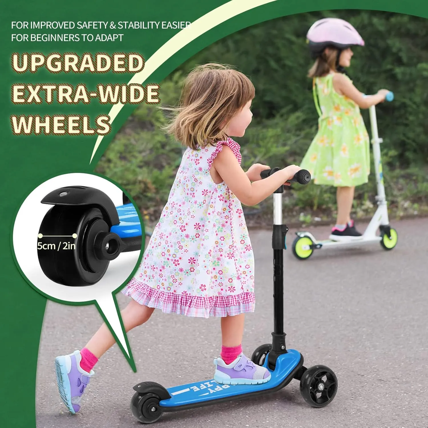 3-Wheel Folding Scooter with Adjustable Height$ LED Light Wheels$ Extra longing amend Wide Deck for Outdoor Activities Besrey Kick Scooter for Kids Ages 3-10$ 