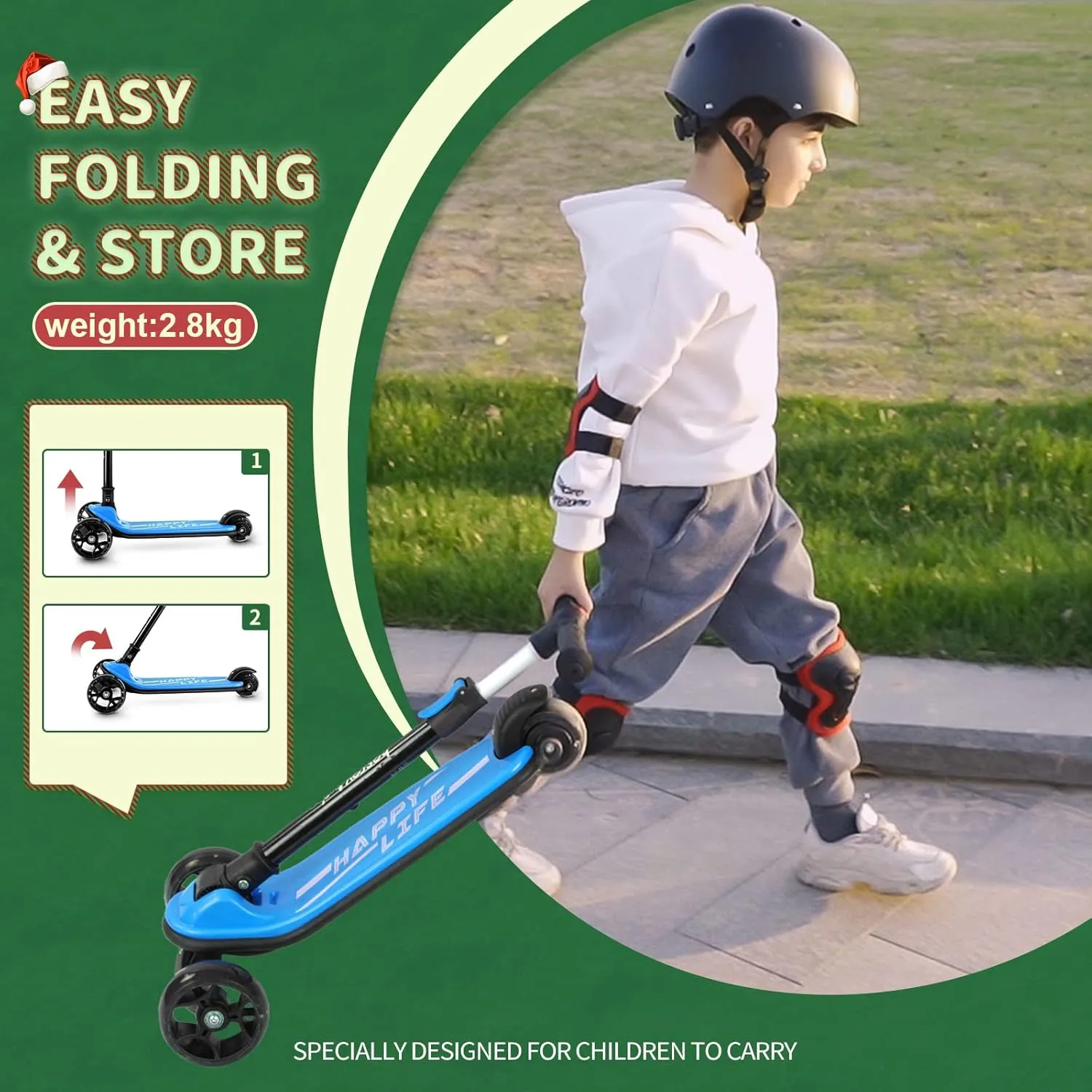 3-Wheel Folding Scooter with Adjustable Height$ LED Light Wheels$ Extra longing amend Wide Deck for Outdoor Activities Besrey Kick Scooter for Kids Ages 3-10$ 