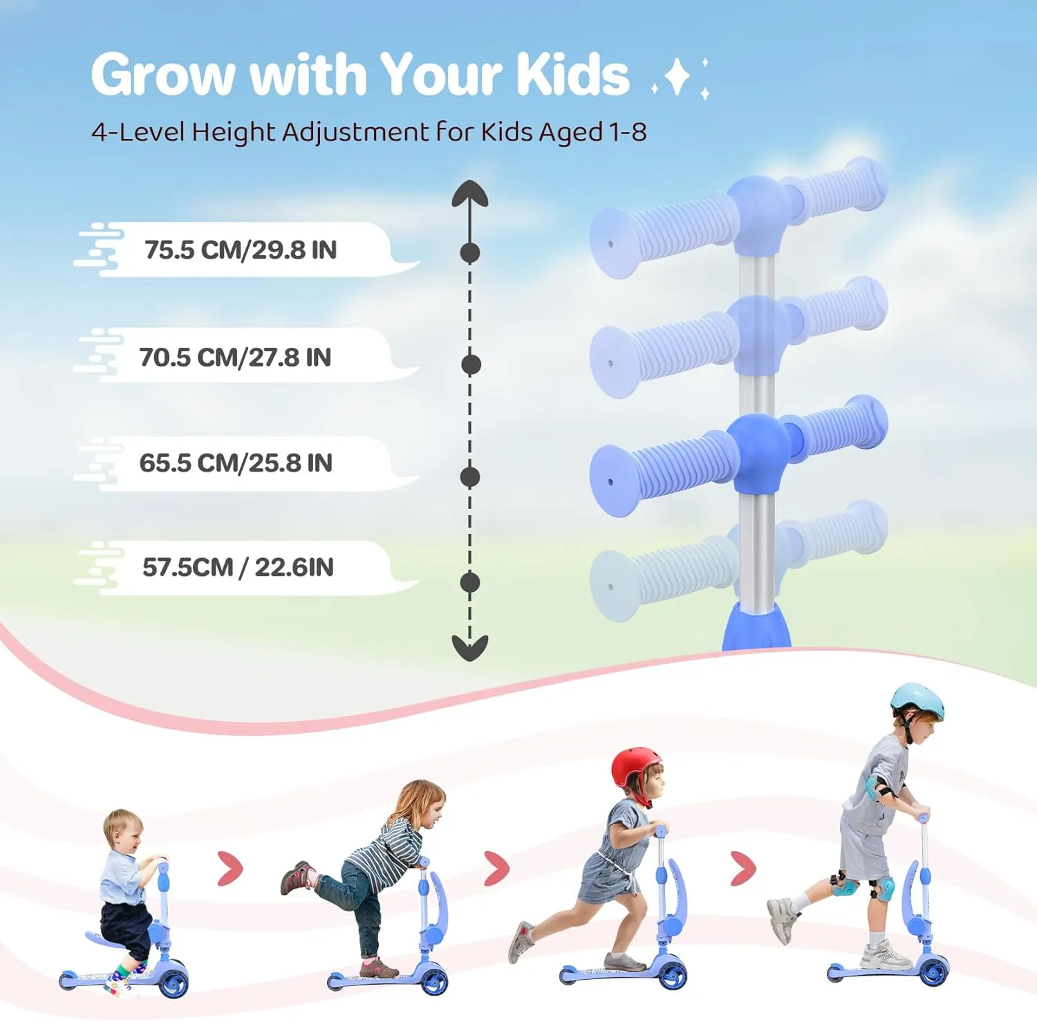 3 Wheels Scooter with PU Luminous Wheels$ Non-Slip Handle and Wide Deck$ Sensitive Brakes$ 4-Level Adjustable Height$ Scooters for Kids 2�C8 Years offset comparison paralyze imitate geometrical TONBUX Kids Scooter with Seat$ 