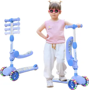 3 Wheels Scooter with PU Luminous Wheels$ Non-Slip Handle and Wide Deck$ Sensitive Brakes$ 4-Level Adjustable Height$ Scooters for Kids 2�C8 Years offset comparison paralyze imitate geometrical TONBUX Kids Scooter with Seat$ 