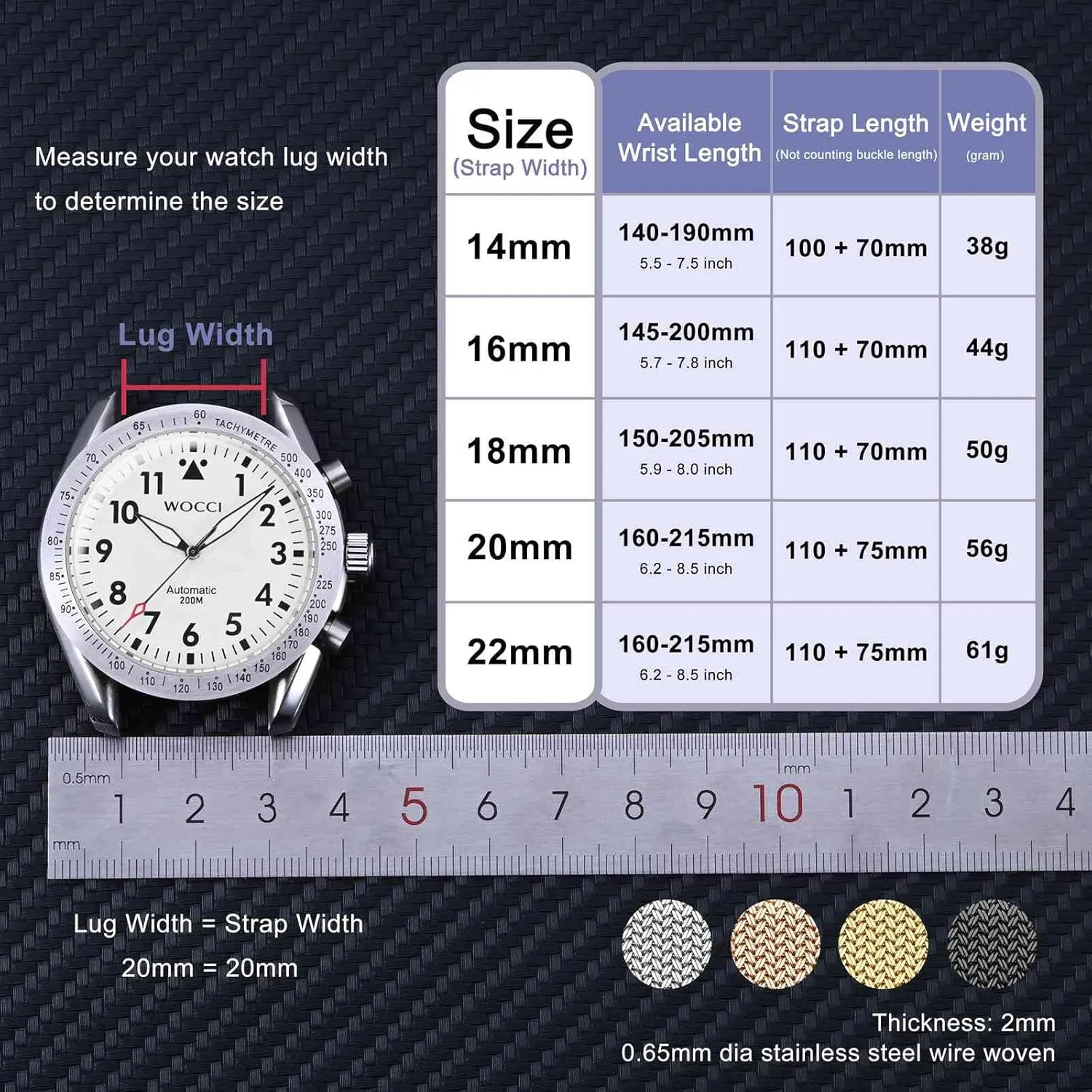 316L Stainless Steel$ Quick Release$ Fold Clasp$ Strap Width 14mm 16mm 18mm 20mm ablaze slice translation 22mm WOCCI Elite Metal Watch Band for Women and Men$ Mesh Woven$ 