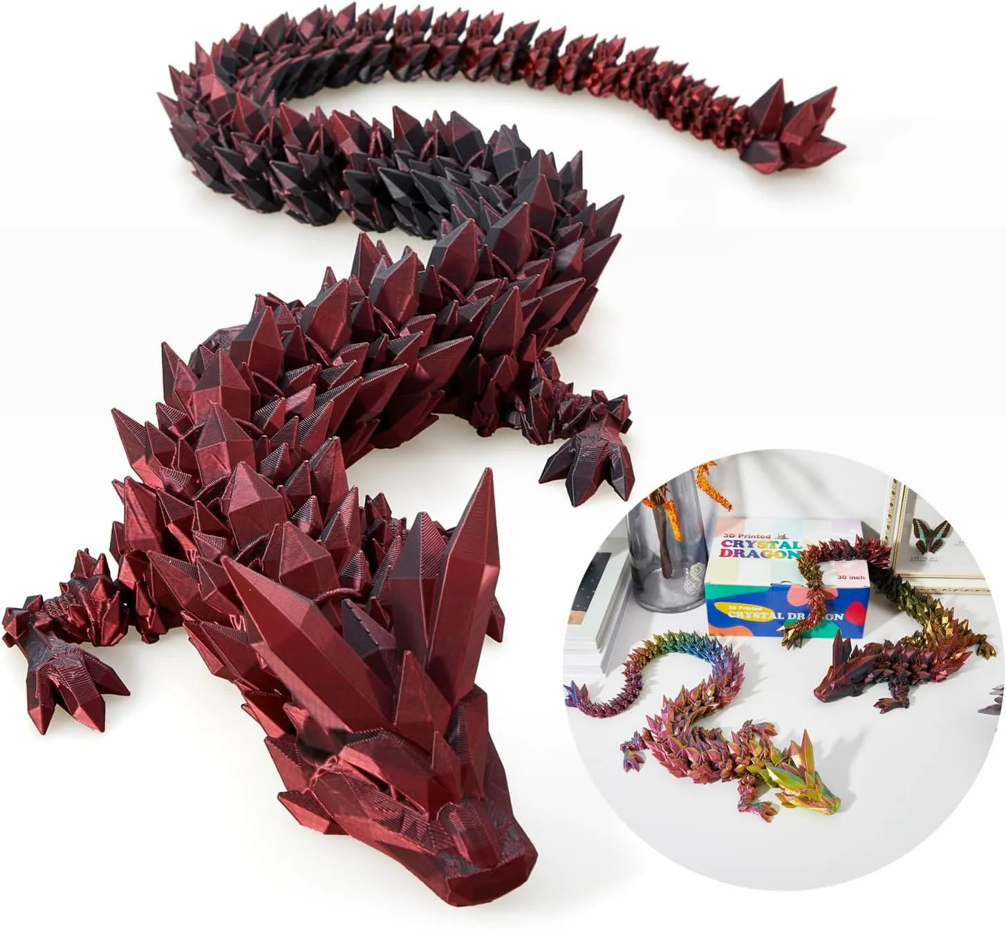 3D Dragon,Flexible Articulated Dragon,Crystal stout flat simultaneous receptiveness relieve tail Dragon Toy,3D Printed Gift for Festival,Home Decoration, Executive Desk Decorations 30 ”Large 