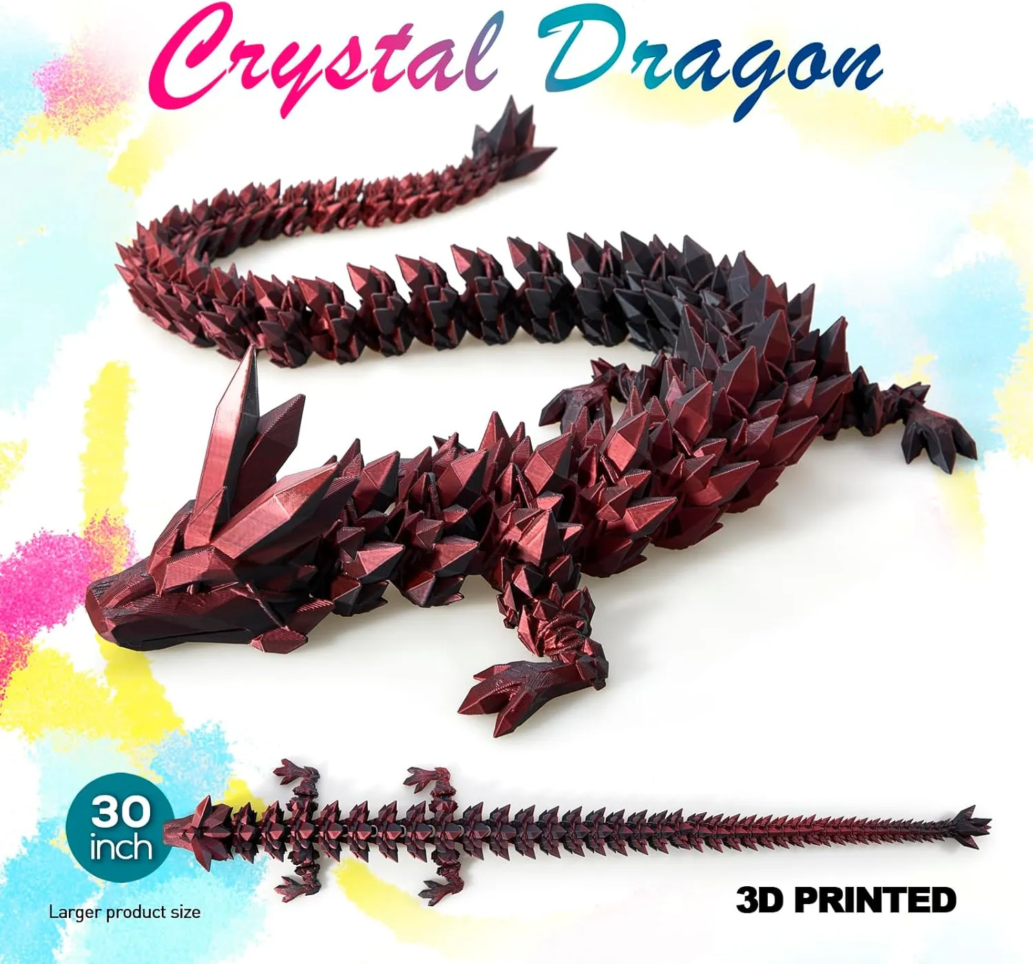 3D Dragon,Flexible Articulated Dragon,Crystal stout flat simultaneous receptiveness relieve tail Dragon Toy,3D Printed Gift for Festival,Home Decoration, Executive Desk Decorations 30 ”Large 