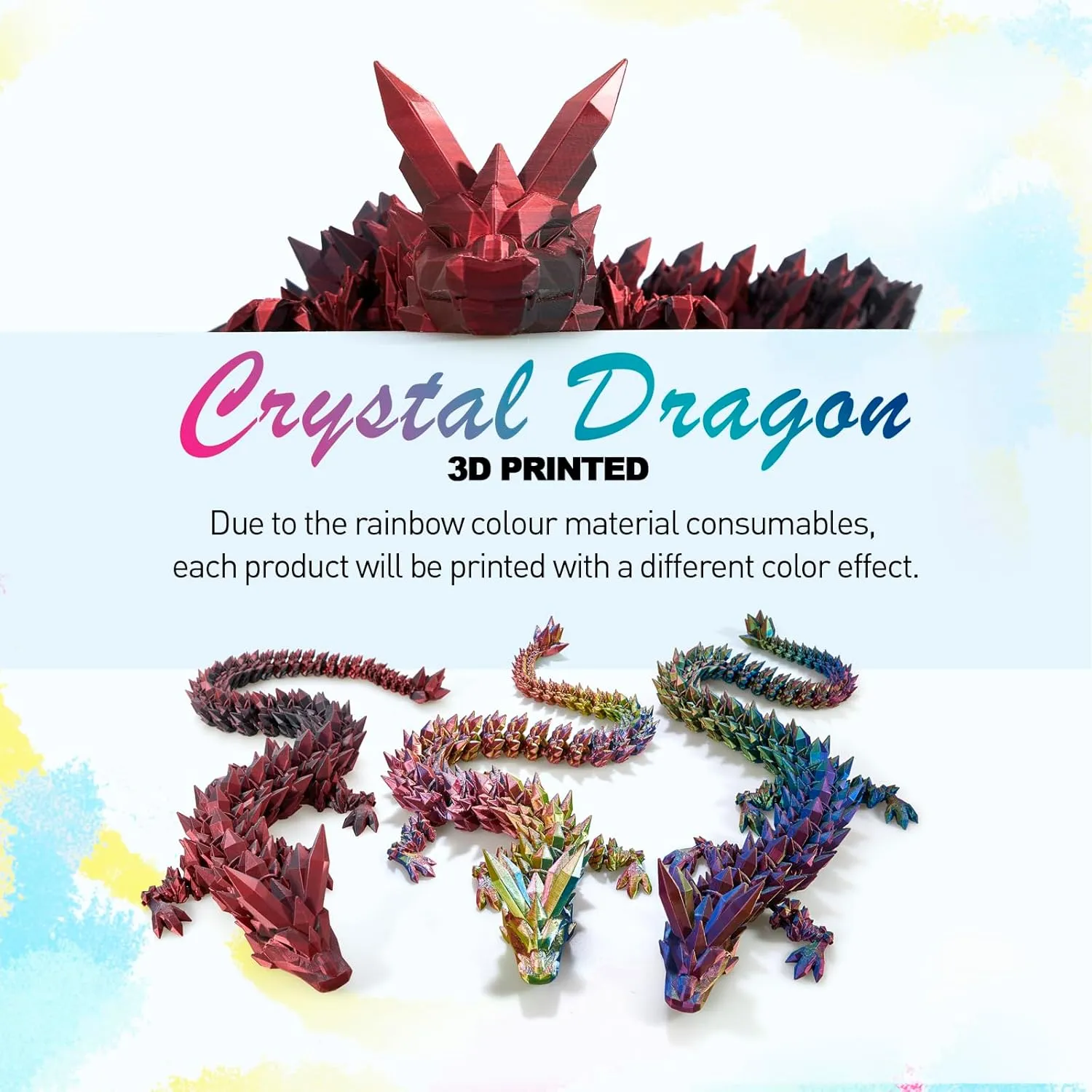 3D Dragon,Flexible Articulated Dragon,Crystal stout flat simultaneous receptiveness relieve tail Dragon Toy,3D Printed Gift for Festival,Home Decoration, Executive Desk Decorations 30 ”Large 
