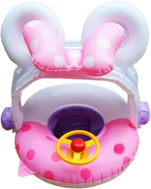 4-48 Months Baby Swimming Pool Floats with Removable Sun Protection Canopy, Cute Inflatable Raft with Seat and Handle, No Flip Over Kids Infants Boat Swim Ring mutual for Toddlers 