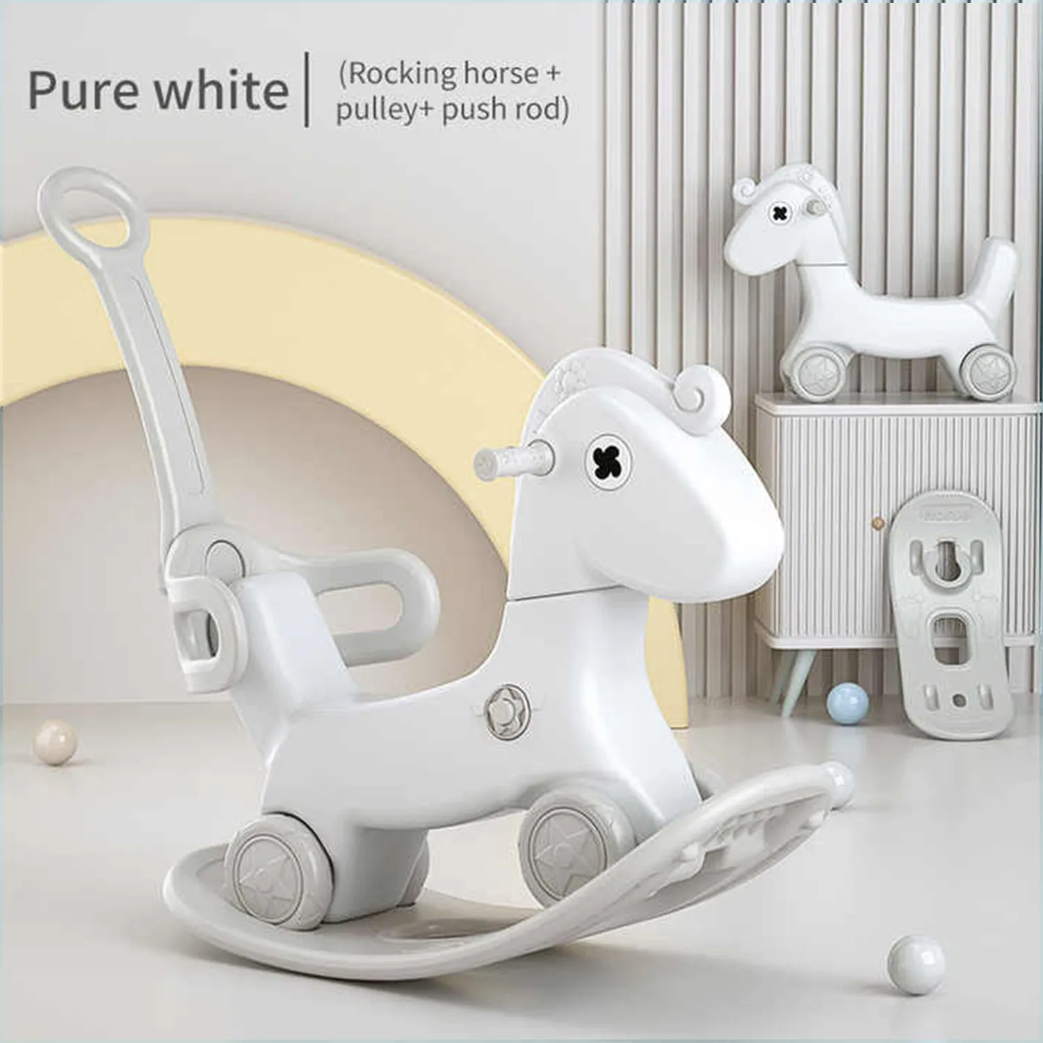 4-in-1 Rocking Horse & Ride On Push Car | Balance Board | Push Handle