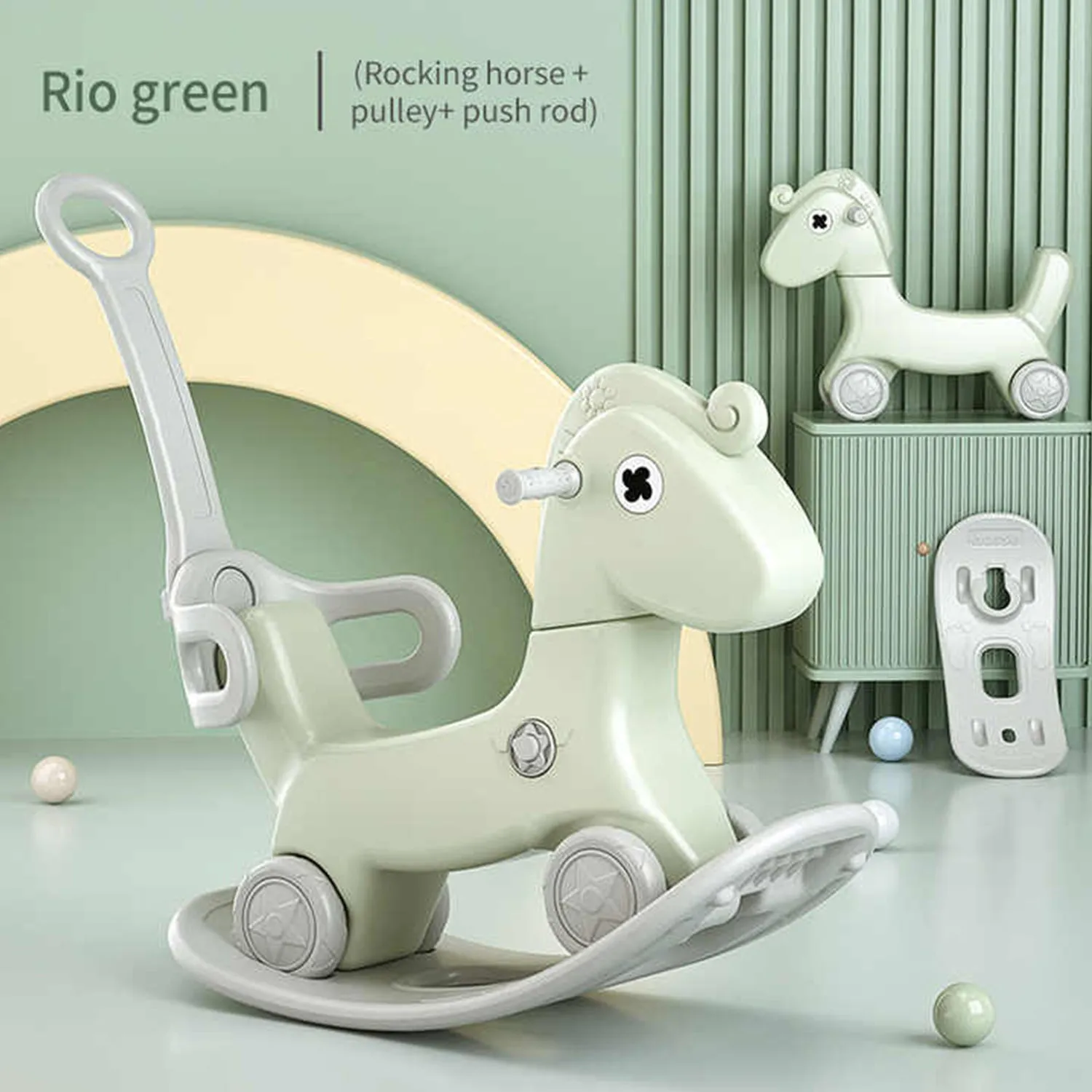 4-in-1 Rocking Horse & Ride On Push Car | Balance Board | Push Handle