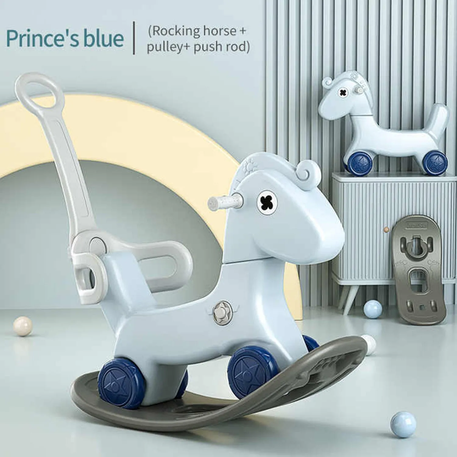 4-in-1 Rocking Horse & Ride On Push Car | Balance Board | Push Handle