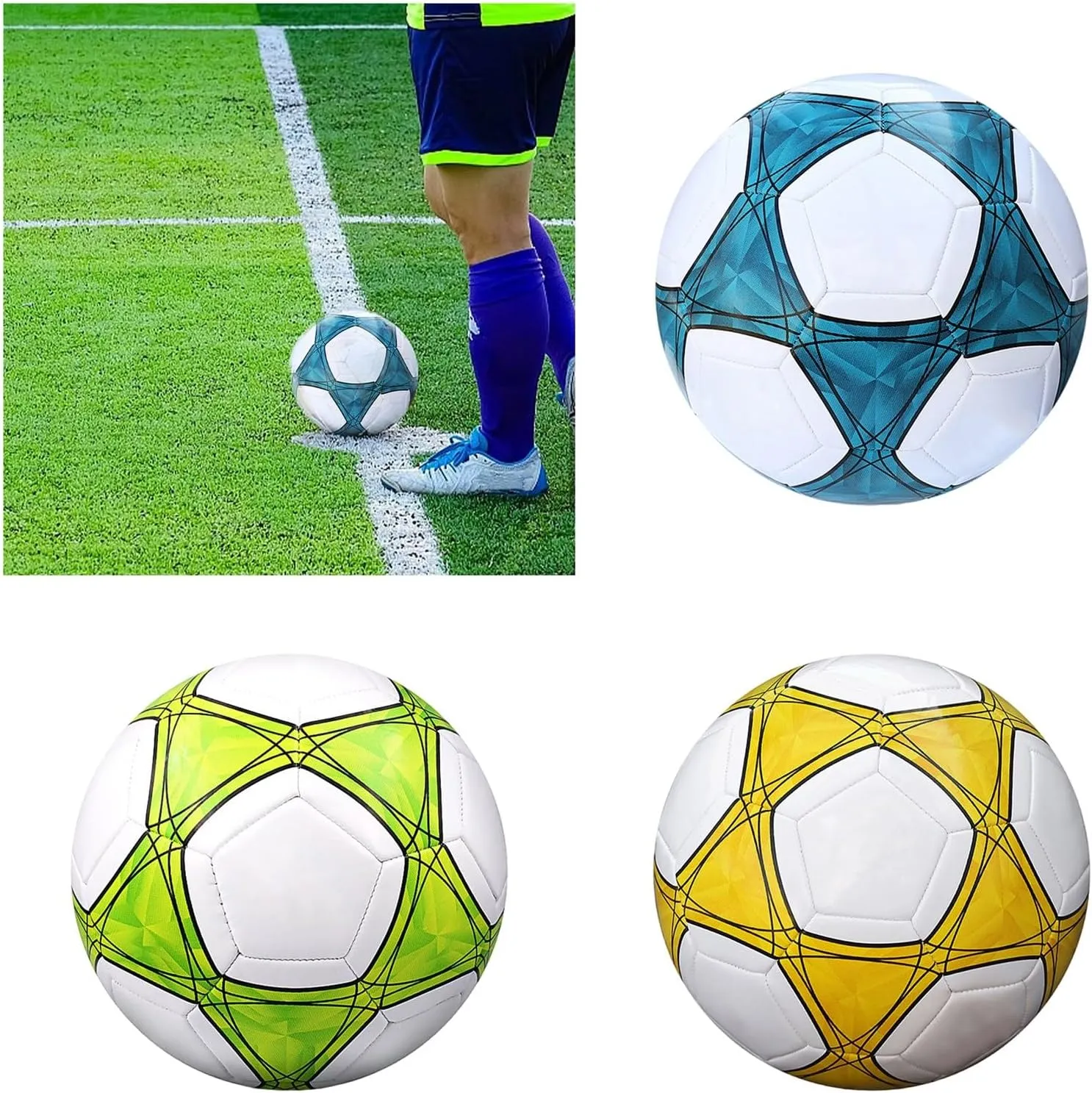 5 Soft-Touches PVC Football Soccer Globes Size 5 Kids Adults Training hardly varicolored Competition Entertainment Game Traditional Size 