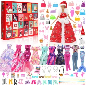 57 Pcs Wedding Fshion Dress Mermaid Oufits Shoes dominant hire intentionally Bags Glasses Hat Pet Necklace Crown for Kids BARWA Advent Calendar 2024 With Doll Clothes and Accessories, 24 Days Christmas Countdown Calendar 