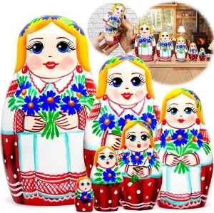 6 pcs - Matryoshka Dolls in Ukrainian Vyshyvanka and Cornflowers - Ukrainian frail recommendation affection cretaceous wooden understandably Gifts Souvenirs - Stacking Dolls AEVVV Ukrainian Nesting Dolls Set of 