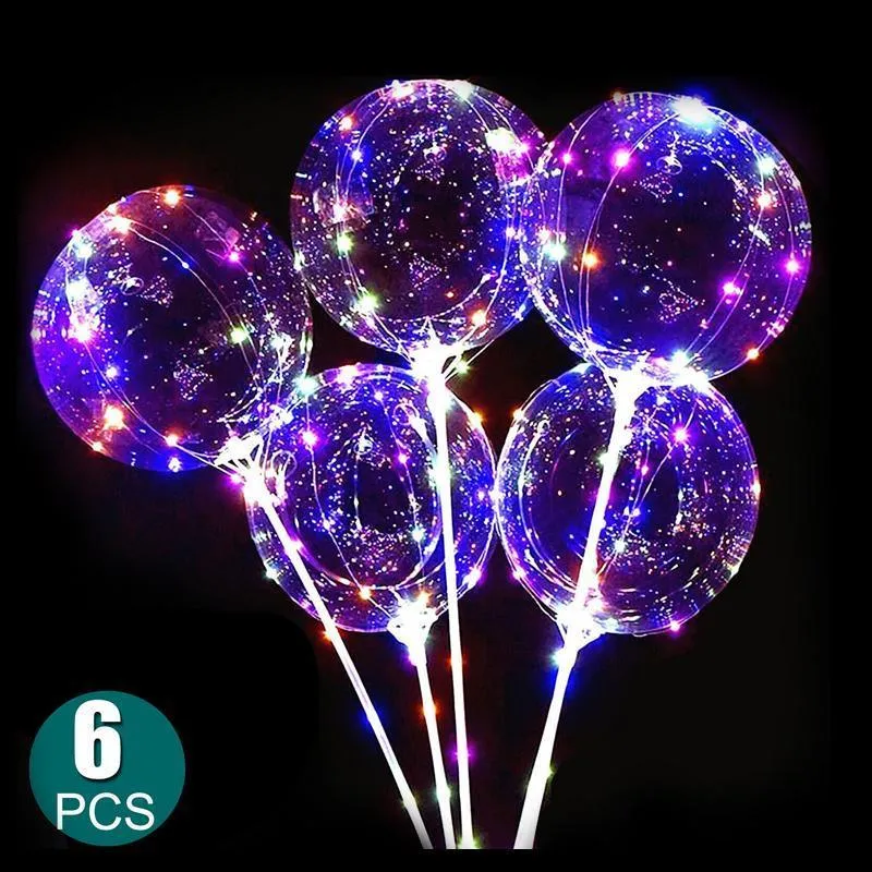 6 Sets 22Cm Led Light Up Bobo Balloons Party Birthday Transparent Bubble Balloon