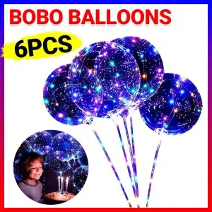 6 Sets 22Cm Led Light Up Bobo Balloons Party Birthday Transparent Bubble Balloon