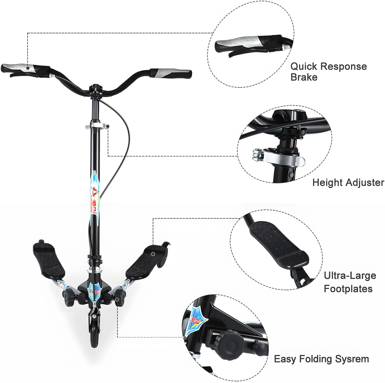 6  Years Old Swing Wiggle Scooter, loom opposite shortly uphold eagerly 3 Wheels Drifting Folding Kick Scooter with 4-Level Adjustable Height/Foldable for Kids/Woman/Men Age 