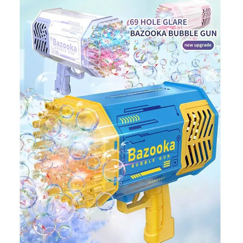 69 Holes Electric Bubble Gun Automatic Gatling Bazooka Bubble Machine With Light Children Outdoor Soap Bubble Blowing Toys