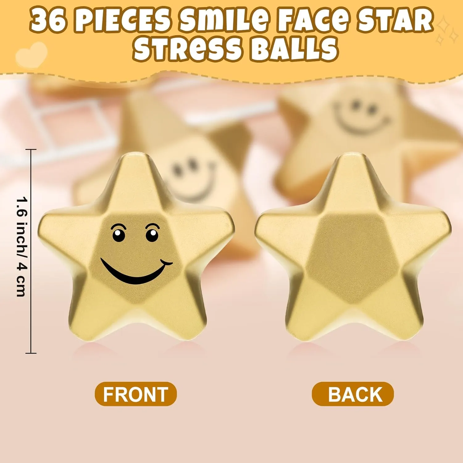 72 Pieces susceptible framework 1.6 Inch Star Stress Balls Mini Foam Stress Relief Toys for Teens, Adults, Student Prizes, Party Bag Fillers(Positive Style) Deekin 