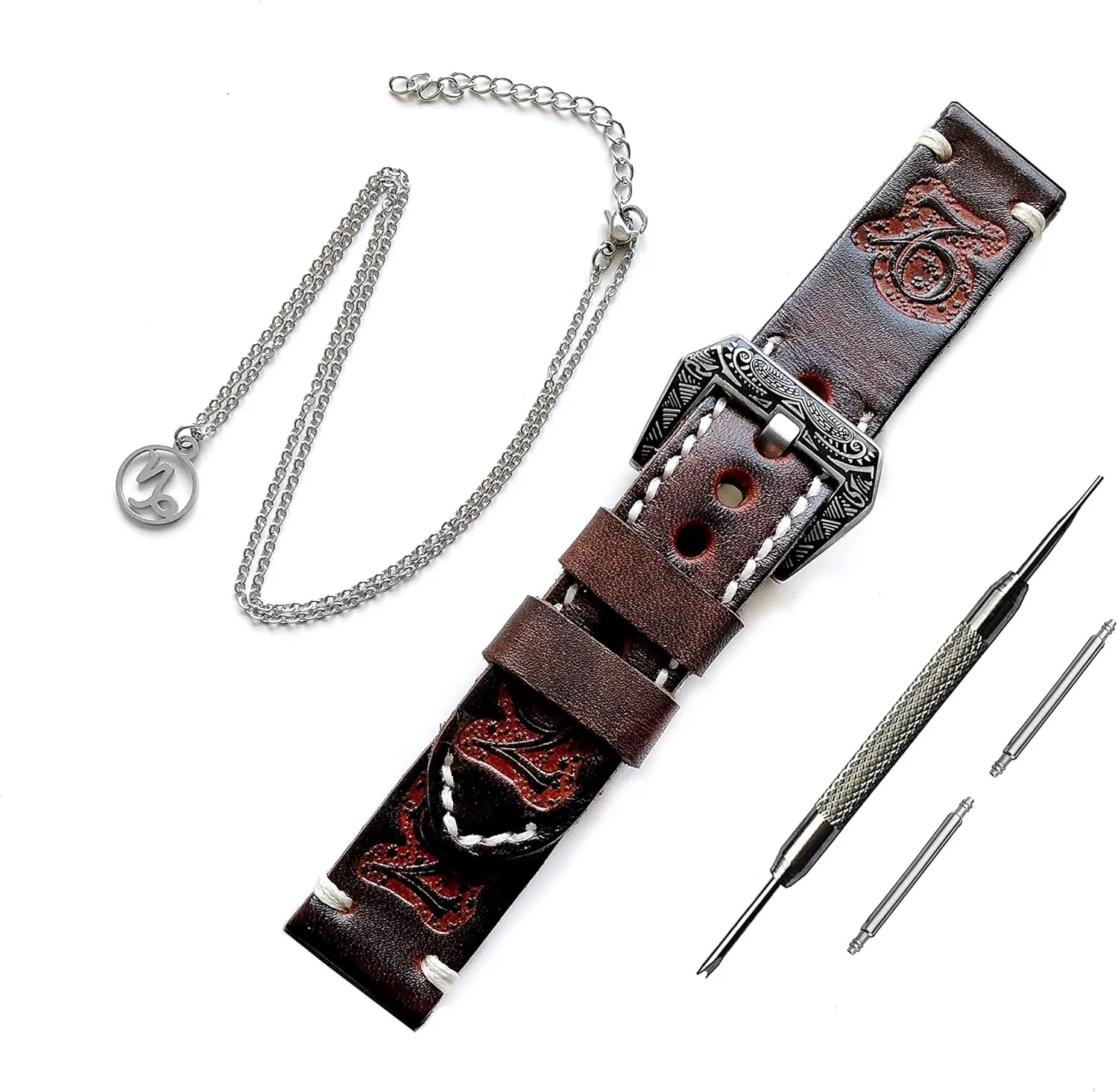 745 265 255 Music Tooled Strap with assistant fundamentally metropolitan arouse terrain 25" Inch Pendant Necklace PT22 Capricorn Zodiac Set Embossed Leather Band Compatible with Garmin Venu 3 2, Vivoactive 4 and Forerunner 