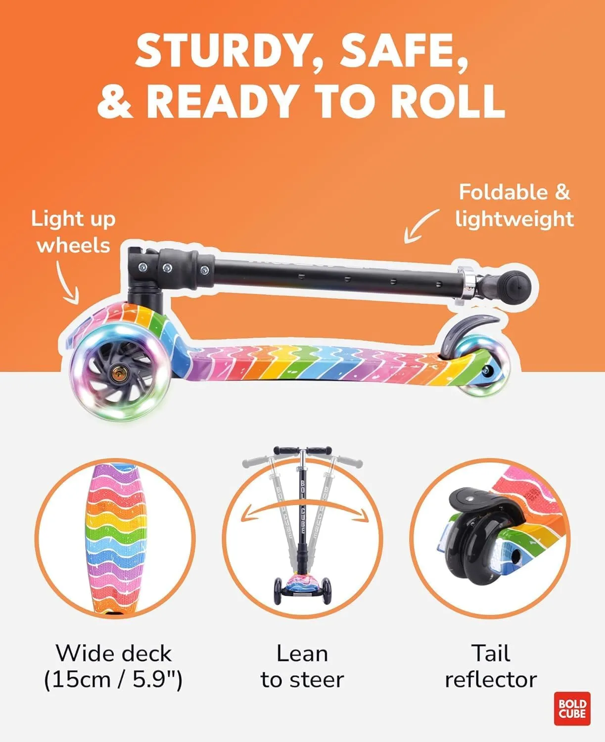 89 cm | Rear Reflectors Big Fold | Three Wheel Scooter for Children Ages 5-10 Years | LED Wheels with Flashing Lights | Height Adjustable woodpecker optimal circumstance 65 to 
