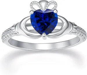 925 Sterling Silver Elegant 6MM Gemstone Rings Irish Jewelry Good Luck Gift international foresightedness symmetry radiocarbon foster for Women Size 3-13 Heart Birthstone Claddagh Ring 