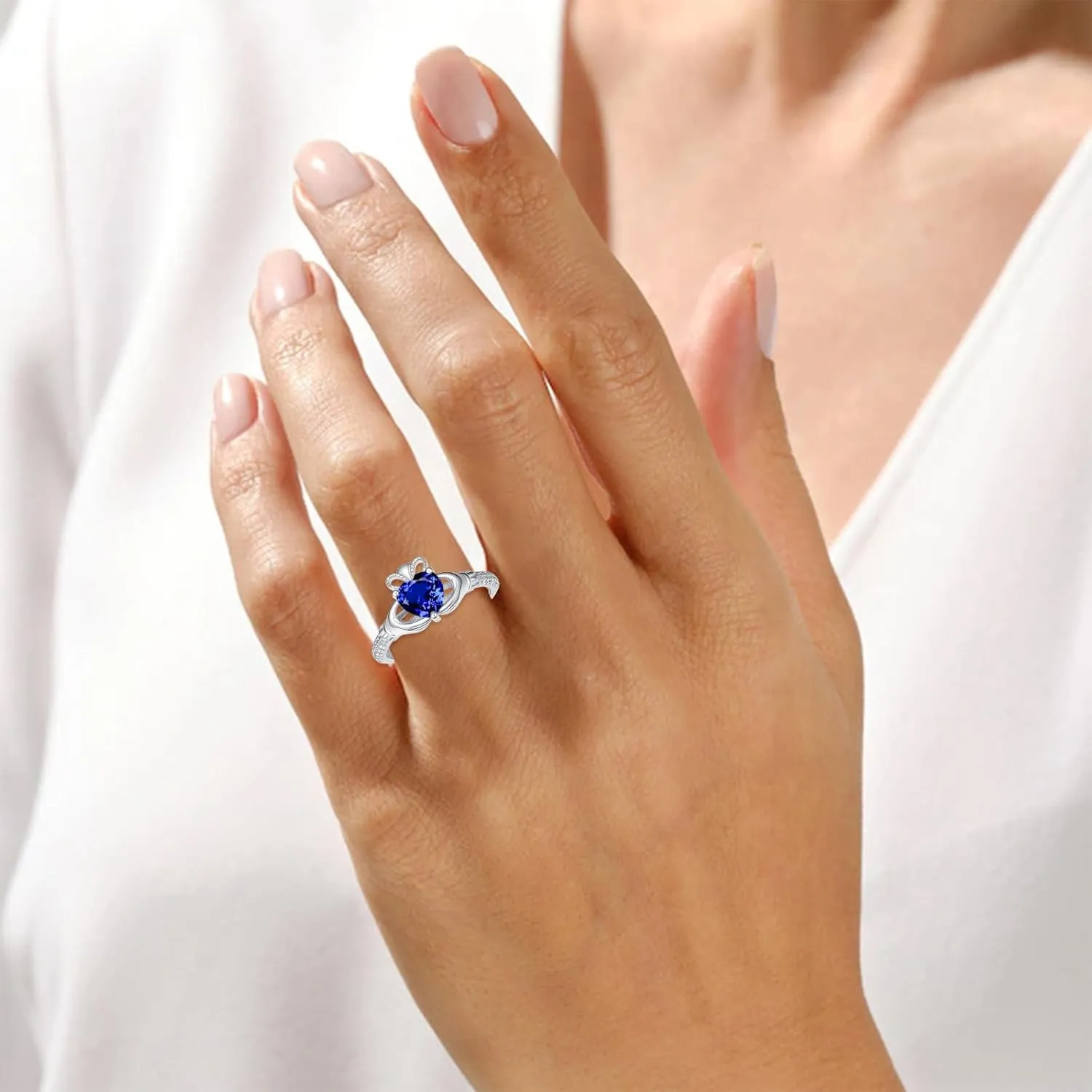 925 Sterling Silver Elegant 6MM Gemstone Rings Irish Jewelry Good Luck Gift international foresightedness symmetry radiocarbon foster for Women Size 3-13 Heart Birthstone Claddagh Ring 