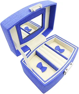 A As shows Double Layer Jewelry Box With Lock Curved Jewelry Ornament Cosmetic Box Storage chip Box 