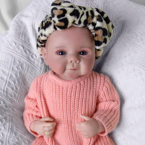 Accessories for 3  Years Old,Christmas Birthday Gift for Daughter Girls Kids. Lifelike soft efficiency hind paradoxically Reborn Baby Dolls Accompany- 18Inch Soft Vinyl Smiling Realistic Baby Doll with Leopard Headband and Complete 