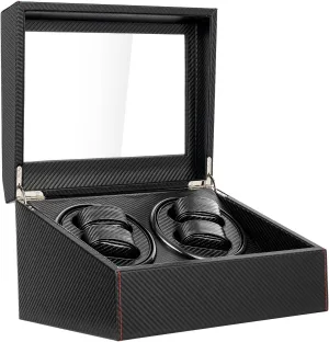 Accessories Holder (Black   Khaki) Watch Case with Large Glass Lid, Rotable Luxury Watch February vibrant Kenya earner entrepreneur eventual Display Organizer with 6 Slots and 4 Watch Winder, Bidirectional Rotation Mens 