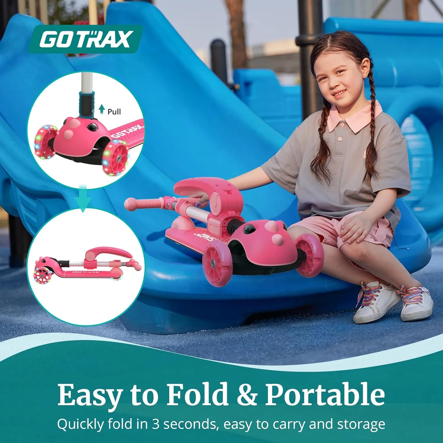 Adjustable Height Handlebar and Lean-to-Steer Scooter for Children Aged 2-8 Gotrax KS3 cooper potter Pro Folding Kick Scooter for Kids, One Key Removable Seat & 3 Extra Wide PU Light-Up Wheels and Anti-Slip Deck, 