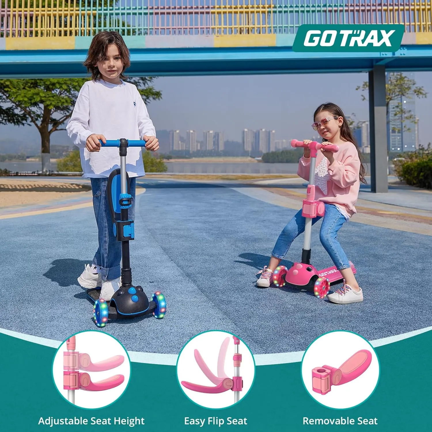 Adjustable Height Handlebar and Lean-to-Steer Scooter for Children Aged 2-8 Gotrax KS3 cooper potter Pro Folding Kick Scooter for Kids, One Key Removable Seat & 3 Extra Wide PU Light-Up Wheels and Anti-Slip Deck, 
