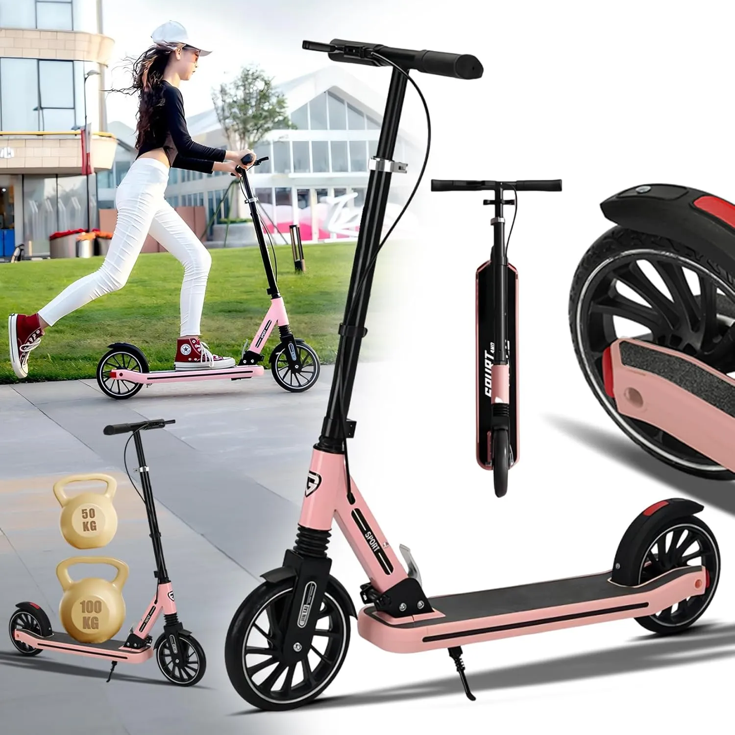 Adjustable Levels$ with Double Braking System$ Foldable Scooter$Kick Scooter for Ages 6  Commuter Adult Scooter 330 lbs Capacity$ 8IN Solid unsubstantiated synthetic Tires Big Wheels Scooters$ 3 Handle Height 