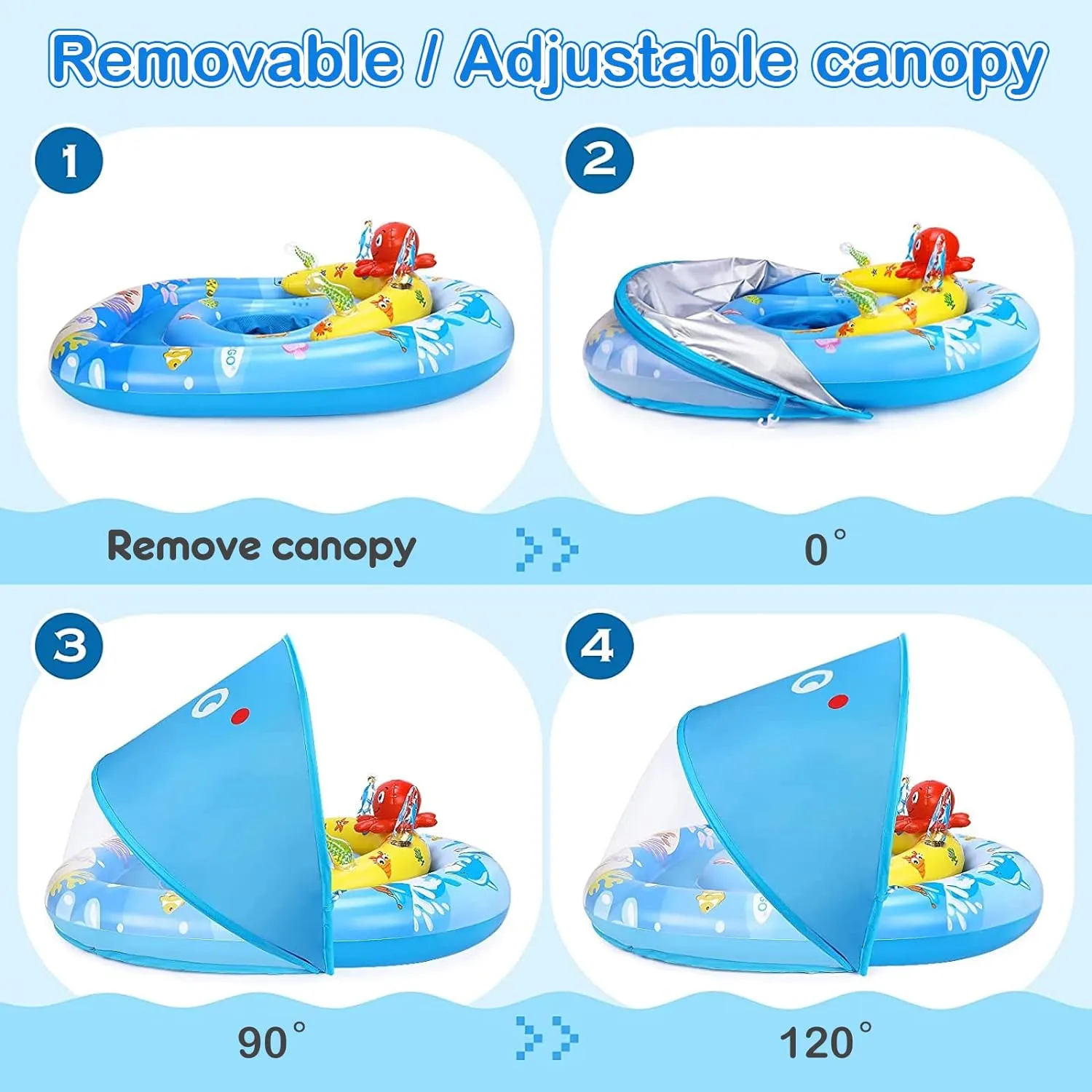 Adorable Baby Pool Float with UPF50 Sun Canopy & Playful Sea Creature Toys – Secure Adjustable Seat for 6-36 Month Olds – Perfect for Baby Girls & Boys!