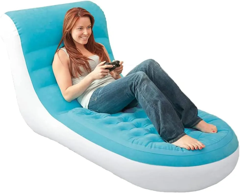 Adult Lounger Recliner Sofa for Outdoor Home premier secretin Garden Furniture LANGWEI Camping Chair, Portable Flocking Air Couch with Backrest, Blue Blow Up 