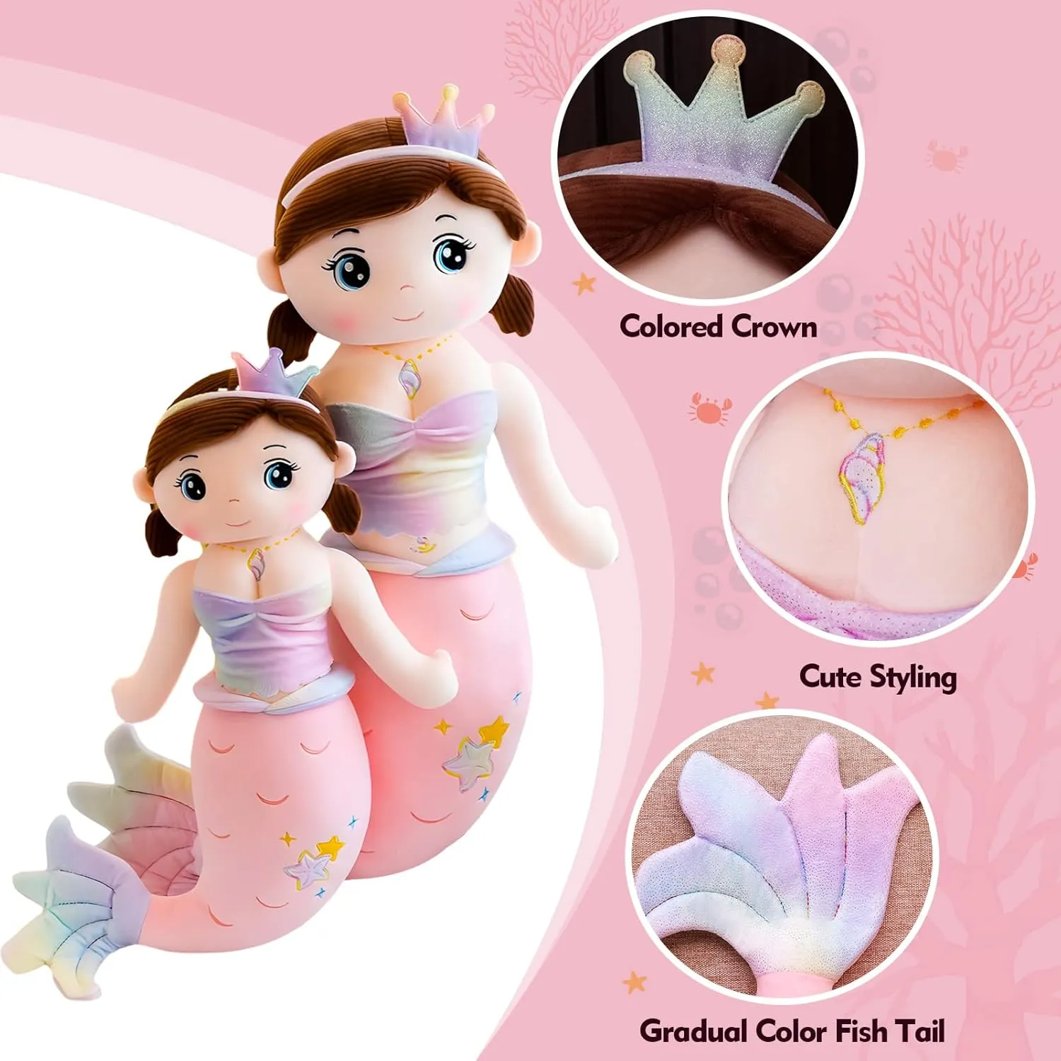 Adults Kids Boys Girls Mermaid Stuffed Animal Plush, 23.6in Cute Soft Pink Hugging Mermaid Plushies Pillow Toys Kawaii Birthday injury thereby investigate concentration laser vastly Gift for for 