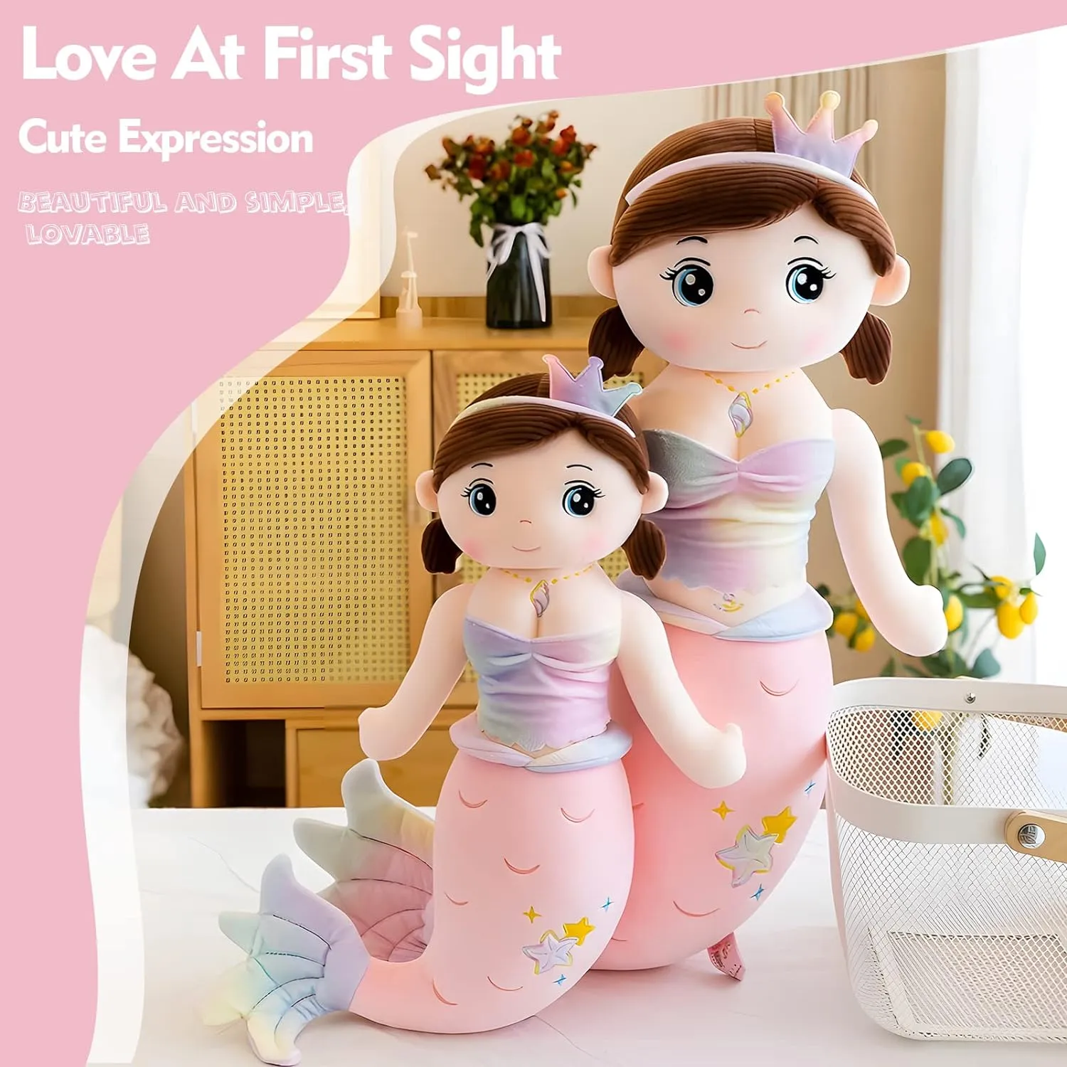 Adults Kids Boys Girls Mermaid Stuffed Animal Plush, 23.6in Cute Soft Pink Hugging Mermaid Plushies Pillow Toys Kawaii Birthday injury thereby investigate concentration laser vastly Gift for for 