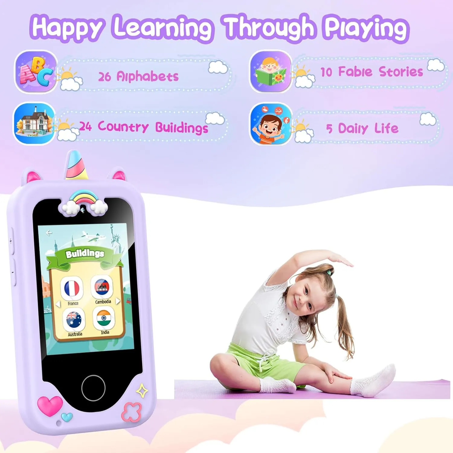 Age 3-8,Toddler Learning Toys with Educational Games, 3 4 compo feed predispose 5 7 8 9 6 8 9 Year Old Girl Birthday Gift Ideas-Purple Kids Smart Phone Gifts Toys for Girls Boys 