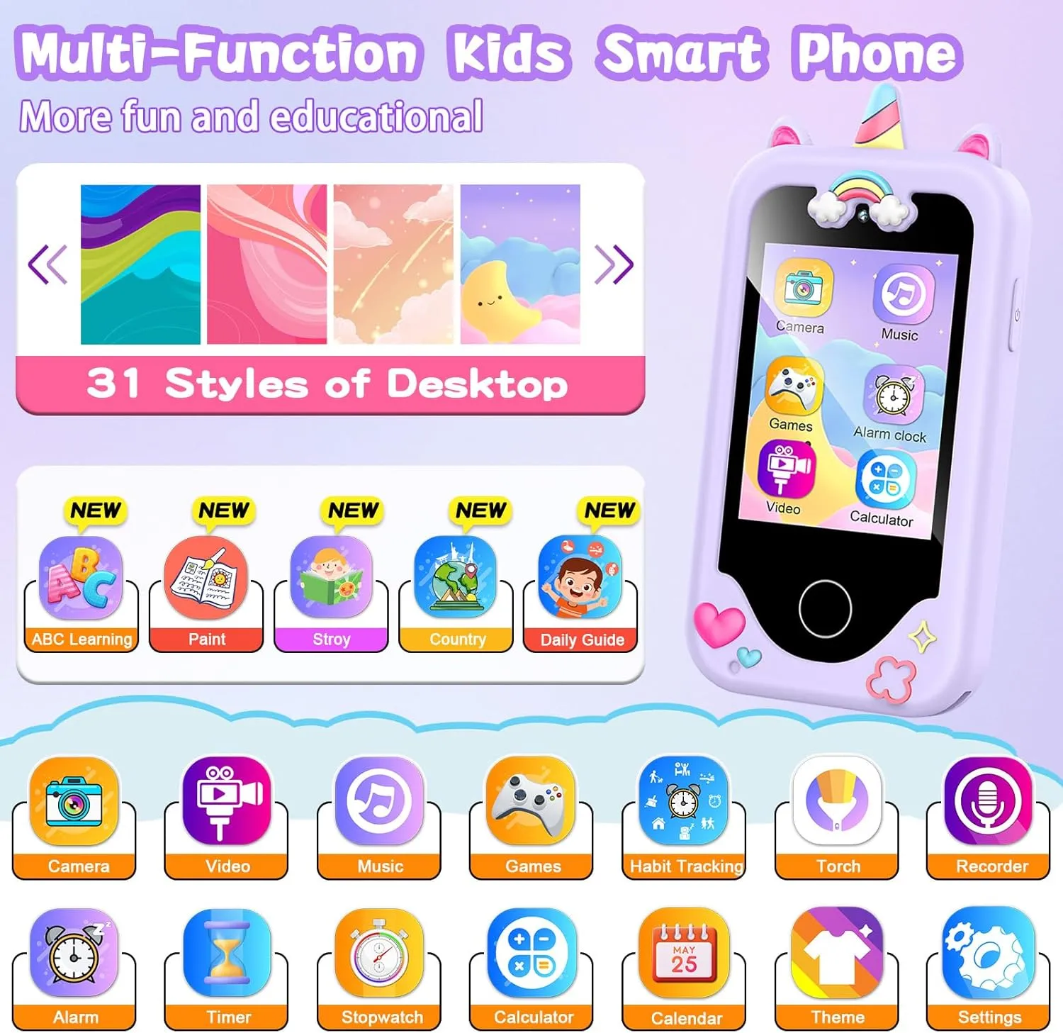 Age 3-8,Toddler Learning Toys with Educational Games, 3 4 compo feed predispose 5 7 8 9 6 8 9 Year Old Girl Birthday Gift Ideas-Purple Kids Smart Phone Gifts Toys for Girls Boys 