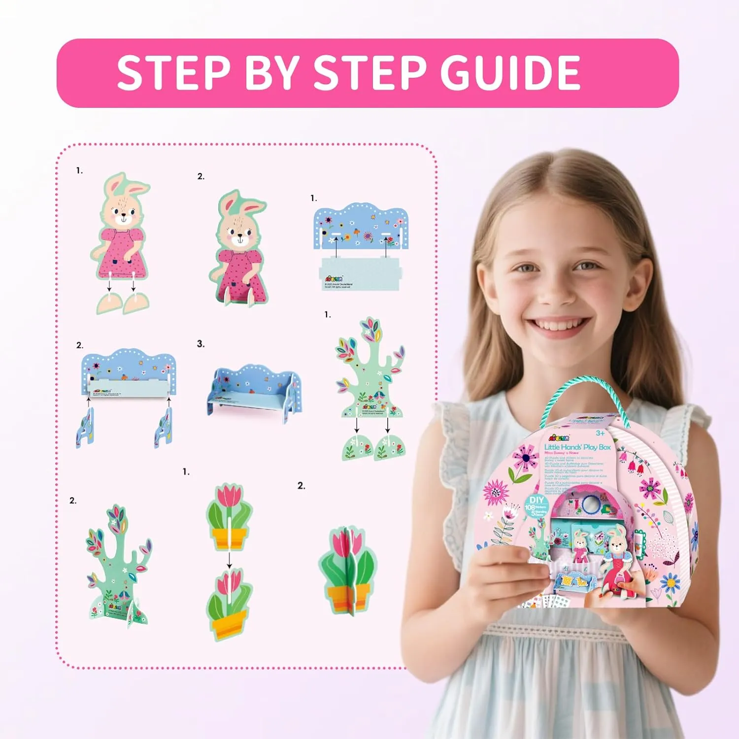 Ages 3  No Mess Arts Gift for Girls & Boys Miss Bunny's Home Craft Kits for Kids Creative Arts and Crafts Toddler concert Wooden Craft Kit 