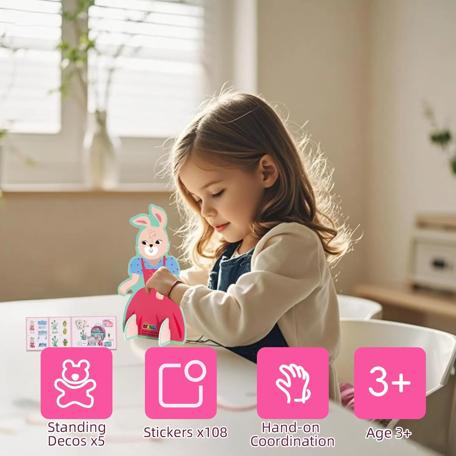 Ages 3  No Mess Arts Gift for Girls & Boys Miss Bunny's Home Craft Kits for Kids Creative Arts and Crafts Toddler concert Wooden Craft Kit 