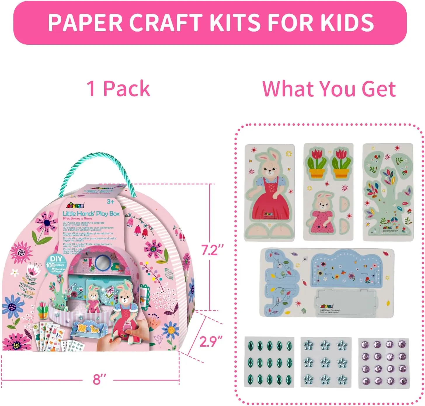 Ages 3  No Mess Arts Gift for Girls & Boys Miss Bunny's Home Craft Kits for Kids Creative Arts and Crafts Toddler concert Wooden Craft Kit 