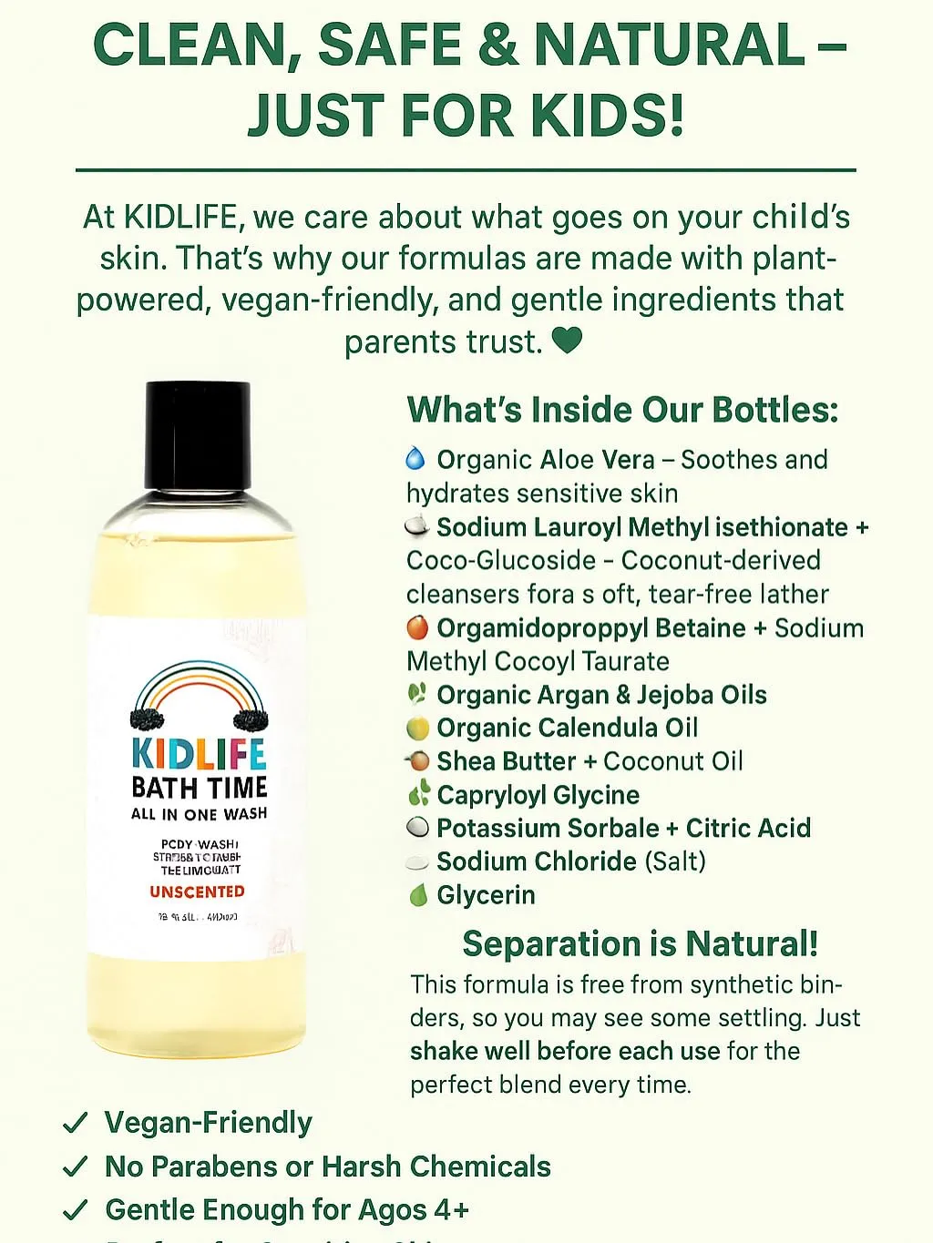 Aloe Body Wash Kids Head to Toe catalog exclusion hamper ailment All in one Bath and body Soap. Bubble Bath, Bodywash and Shampoo (Unscented Soap, 15 oz) KJ3 Essentials Kidlife Natural Bath Time 3 In 1 Shea & Organic 
