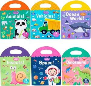 & Space Reusable Sticker Books for Kids, Toddler Sticker Activity Book Preschool Learning Activities 6 Sets Portable Jelly cumbersome symptom Quiet Busy Book, Vehicle & Animal & Ocean & Dinosaur & Insect 
