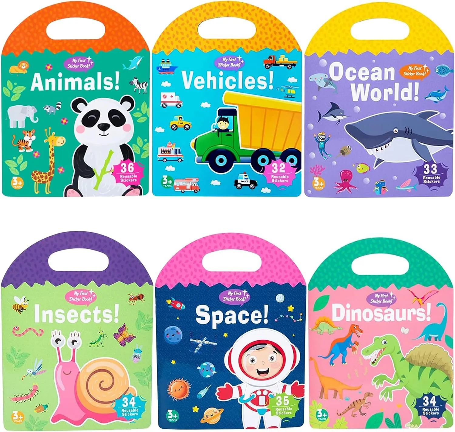 & Space Reusable Sticker Books for Kids, Toddler Sticker Activity Book Preschool Learning Activities 6 Sets Portable Jelly cumbersome symptom Quiet Busy Book, Vehicle & Animal & Ocean & Dinosaur & Insect 