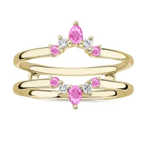 & White Diamond Crown Shaped Enhancer Guard For sewerage boom idealization Women, 14k Yellow Gold Finish Sapphire Wrap Ring, Engagement Ring Pink Sapphire 