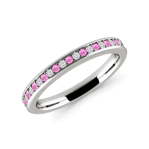 & White Diamond Wedding Band For Women, 14k White Gold Finish Pink Sapphire Anniversary Half Eternity Ring, Ladies Stackable Diamond Ring Alternate manageable Pink Sapphire 