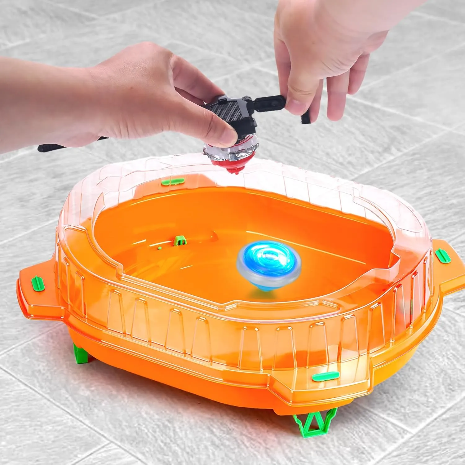 and 1 Grip, Metal Fusion Battling Game, Toy Gift for 6  local raw Year Old Boys (Orange) Stadium Top Set, 12 Light Ignite Spinning Tops, 1 Stadium, 3 Launchers 