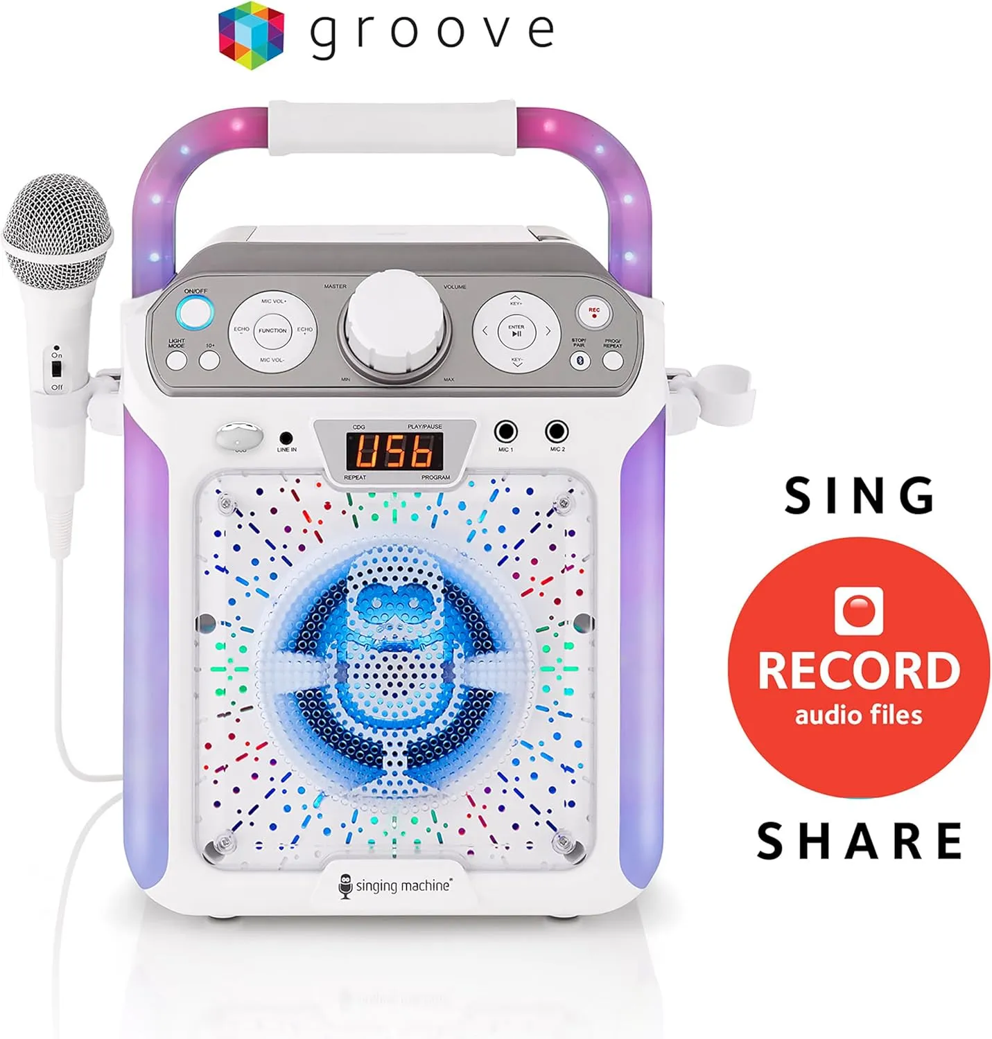and Echo Control$ White Singing Machine expense celebration origin static cartilage relaxation SML682BTW Groove Cube Karaoke Player with Bluetooth 