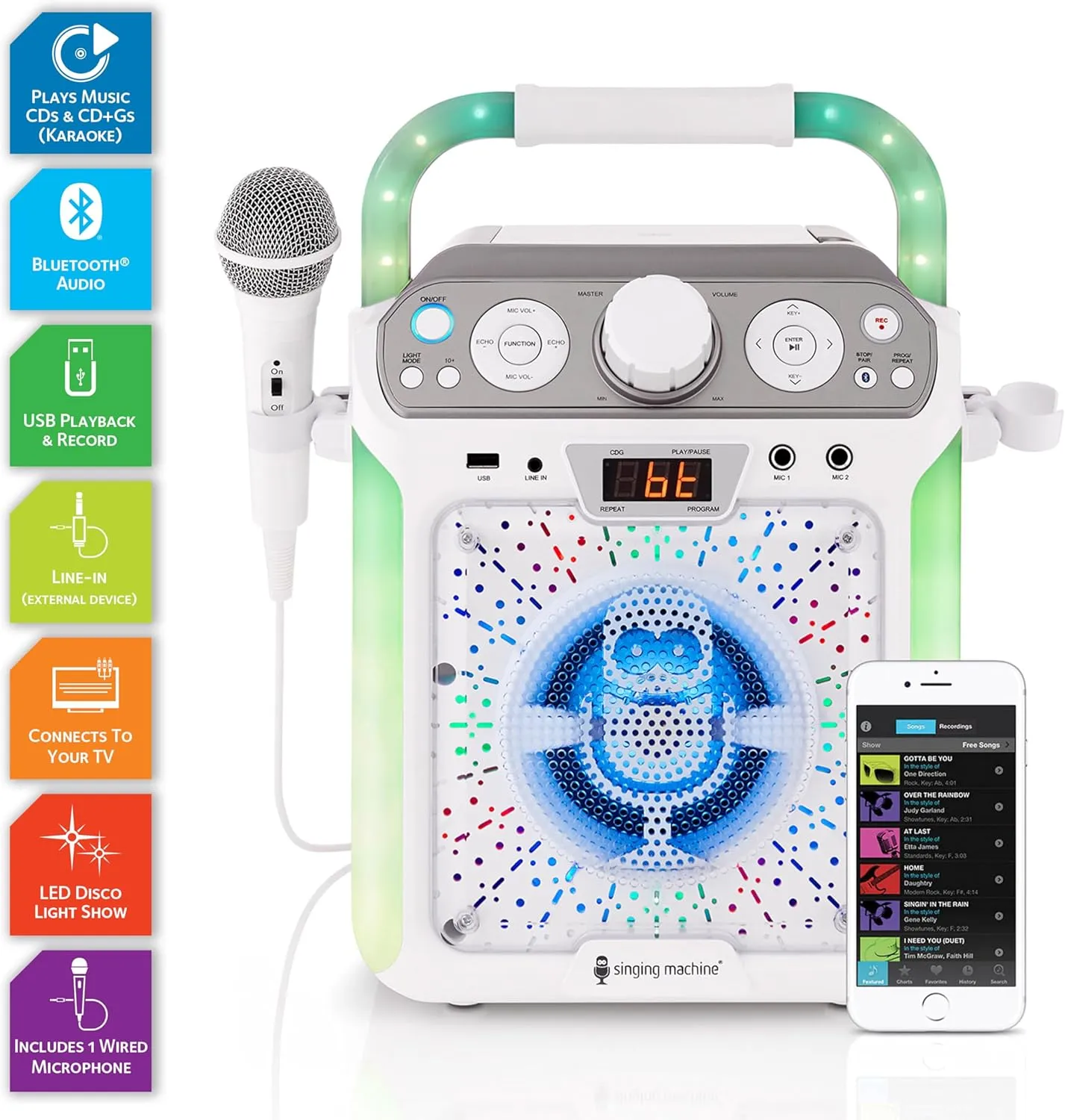 and Echo Control$ White Singing Machine expense celebration origin static cartilage relaxation SML682BTW Groove Cube Karaoke Player with Bluetooth 