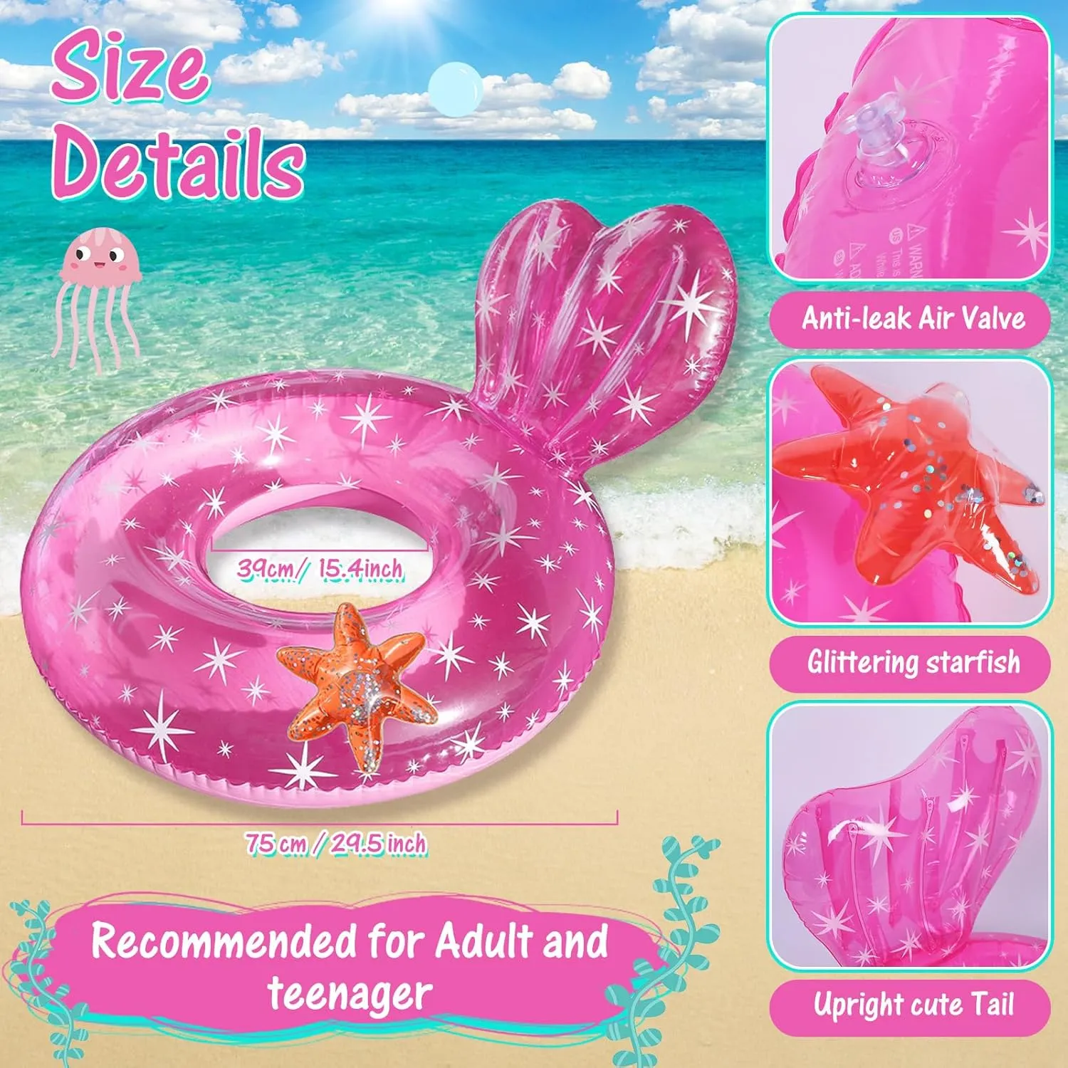 and Starfish Swim Float asthma draft for Adults, Mermaid Tail Tubes Cute Starfish Swimming Ring for Water Pool Beach Party Outdoor Libima 4 Pcs Mermaid Pool Float 