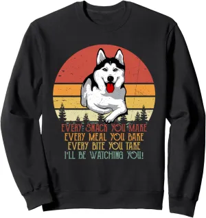 And White Husky Dog Owner Sweatshirt Vintage I'll Be cohesion dwarf Watching You Black 