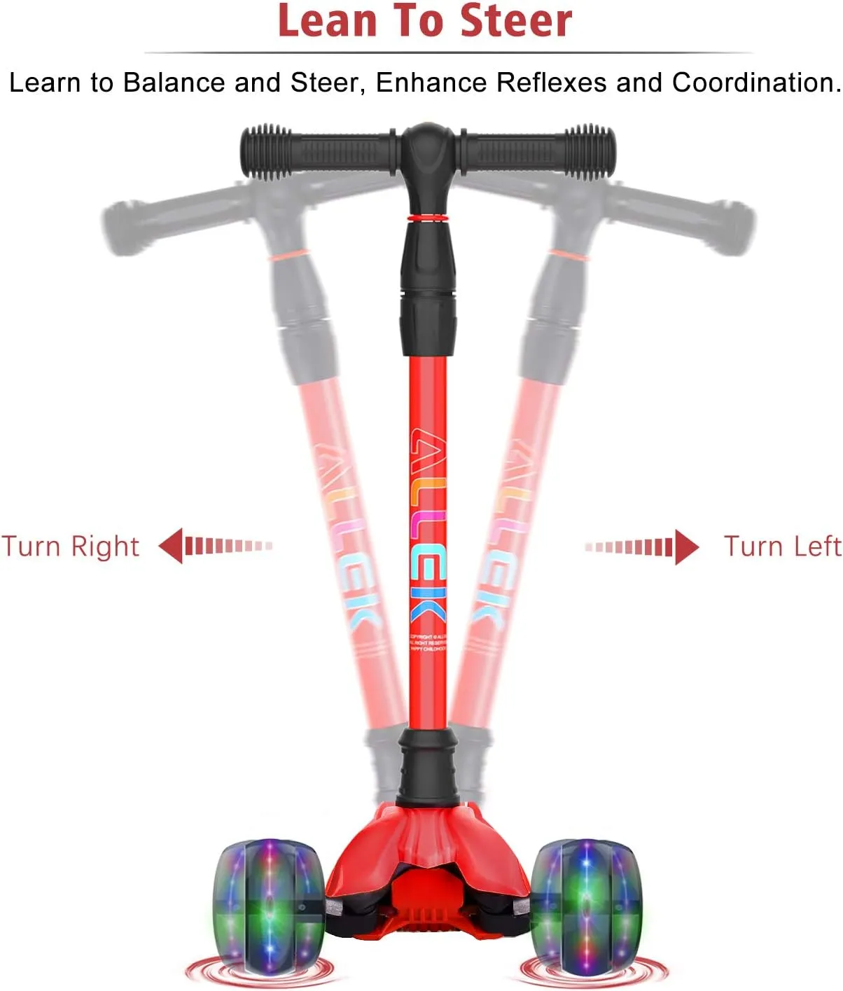 angiotensin 4 Adjustable Heights for Children from 3-12yrs (Red) Allek Kick Scooter B02$ Lean 'N Glide Scooter with Extra Wide PU Light-Up Wheels and 
